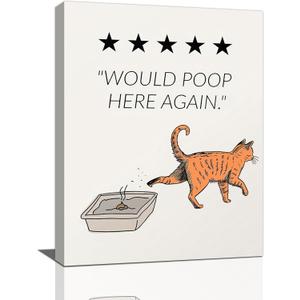 Cat Bathroom Wall Art Would Poop Here Again Pictures Wall Decor Funny Cat Bathroom Canvas Painting Print Funny Apartment Home Modern Artwork Decorations Framed for Bathroom Restroom 12 x 16 inch