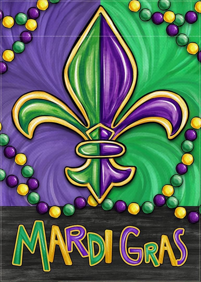 VIHOSE Mardi Gras Garden Flag 12 x 18 Inch Double Sided Mardi Gras Decorations Solar Powerd Garden Flag 8 Modes LED Purple Gold Green Carnival Celebration Yard Decoration