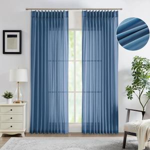 WEST LAKE Pinch Pleated Sheer Curtain Panels 90 Inches Length for Living Room Sliding Door,Coronet Blue French Pleat Drapes with Back Tabs,Modern Window Treatment for Track System,58"Wx90"L(Pack of 2)