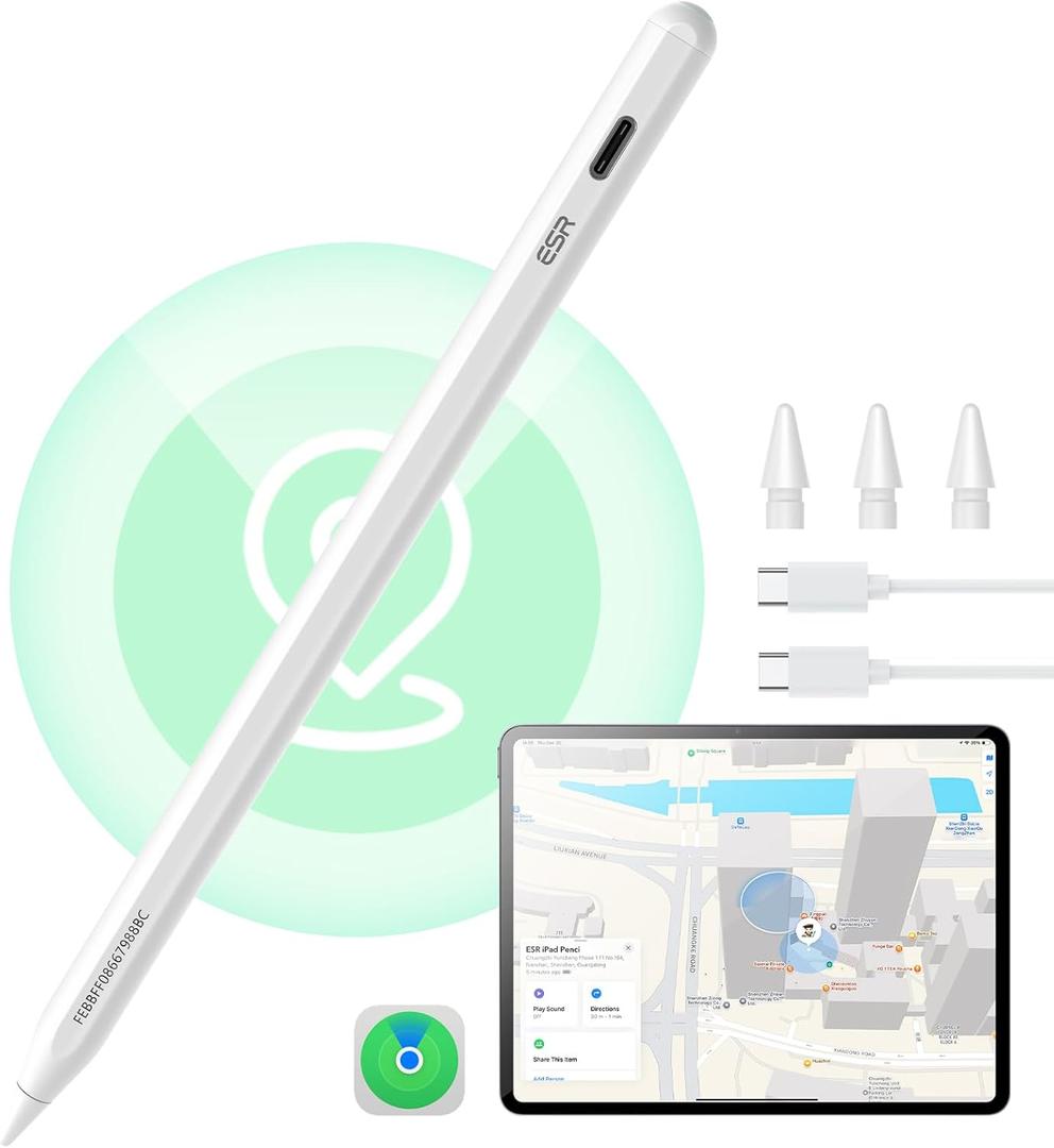 ESR Geo Digital iPad Pencil Findmy Compatible with Apple iPad 2018-2026,with Easy Shortcuts for Apple iPad A16/10/9/8 & Air 13/11 & Pro 12.9/13/11 & Mini 7/6/5,White(No Wireless Charging)