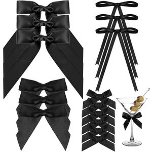 180 Pcs Halloween Black Bow Party Decor, 4 Sizes Satin Ribbon Twist Tie Bowknot for Halloween Christmas Tree Coquette Party Decor Cake Balloon Gift Wrapping DIY Craft Birthday Wedding Banquet