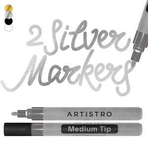 ARTISTRO 2 Silver Acrylic Paint Markers - 3mm Medium-Tip Paint Pens - Perfect for Crafting, Art Projects, & More