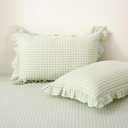 2 Pack Pile Green White Plaid Ruffle Gingham Pillow Shams Standard Size 20x26 inches, 100% Cotton Checkered Farmhouse Pillowcases for Bed/Sofa (20x26 inches, Pile Green/White Plaid)