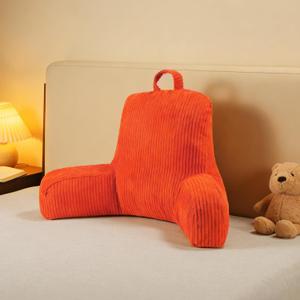 Reading Pillow for Sitting in Bed, Backrest Pillow with Shredded Memory Foam for Adult & Children, Comfy Back Support for Sofa and Floor, Orange