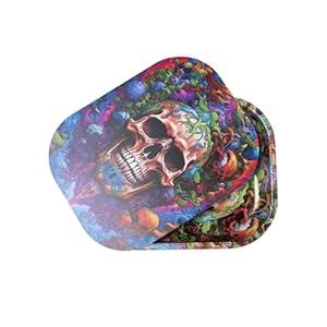 FANVANAI Metal Tray with Soft PVC Magnetic Lid Small Cute Decorative Tray Ideal Storage for Home or on The Go, 7"" x 5.5"" (Multicolor- Skulls)