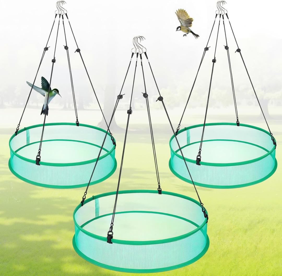 3 Pcs Bird Seed Catcher Tray for Outdoor Feeders 20" Diameter x 4" High Hanging Bird Feeder Trays to Catch Seed Catcher Spill Guard Platform Outdoor Garden Accessories(Green)