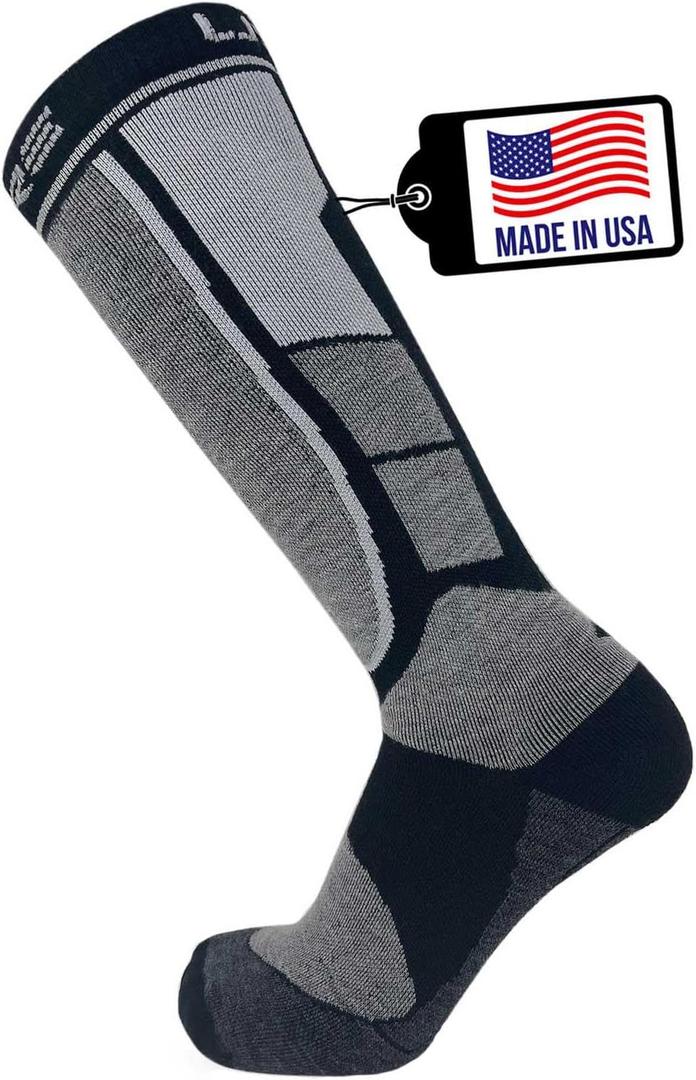 Alpaca Wool Ski Socks - Made in USA, Winter Weather Lightweight Skiing and Hunting Socks for Men and Women (Large, Black)