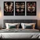 3pcs framed William Morris Wall Art Retro Insect Canvas Pictures Bee Butterfly Dragonfly Posters Prints, Botanical Nature Flower Wall Decor Paintings for Living Room Bedroom Bathroom (12x16, Black)