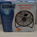 EZ-CHILL 12 Cradle Floor Fan, 3 Speed, High Velocity, 180 Degree Adjustable Tilt, All-Metal, Carry Handle, Rubber Feet, Airflow 15.42 ft/sec, Ideal for Home, Bedroom & Office, Black