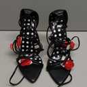 sexytag Floral Ankle Strappy Lace Up Stiletto Heeled Sandals Open Toe Rose Flower Party Wedding Date Dress Shoes Size 38