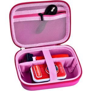 Kids Camera Case for VTech KidiZoom Creator Cam HD Video Camera for Makolle Selfie Camera for KODAK Printomatic Instant Print Cameras, Carrying Storage Bag Holds Tripod Accessories(Box Only)-Pink