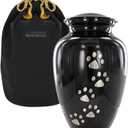 Trupoint Memorials Large Pet Urn for Dogs and Cats Ashes, Paws Print Black Cremation Urns for Pets up to 122 lbs