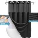 EUTXL Long No Hook Shower Curtain with Snap in Liner,230GSM Waffle Weave Shower Curtains for Bathroom,71W x 80H(78"),Black