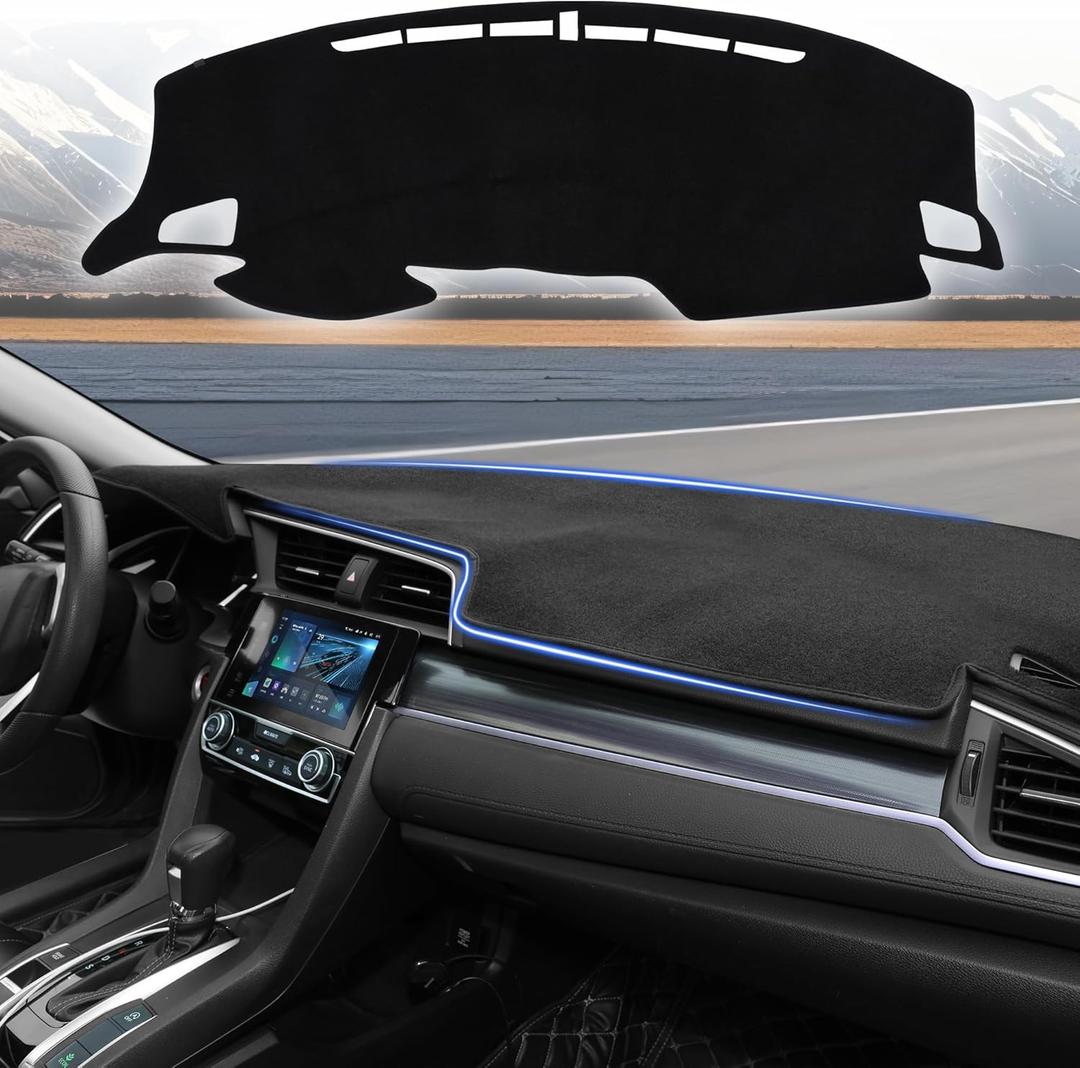 YYCKE Dash Cover Mat Custom Fit for 2016 2017 2018 2019 2020 2021 Honda Civic Accessories Dashboard Pad Carpet Protector