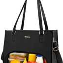 Laptop Tote Bag with Lunch Compartment for Women - 15.6 Inch Computer Vegan Leather Work Bag Handbag, Large Insulated Leakproof Lunch Box Bag with Shoulder Strap
