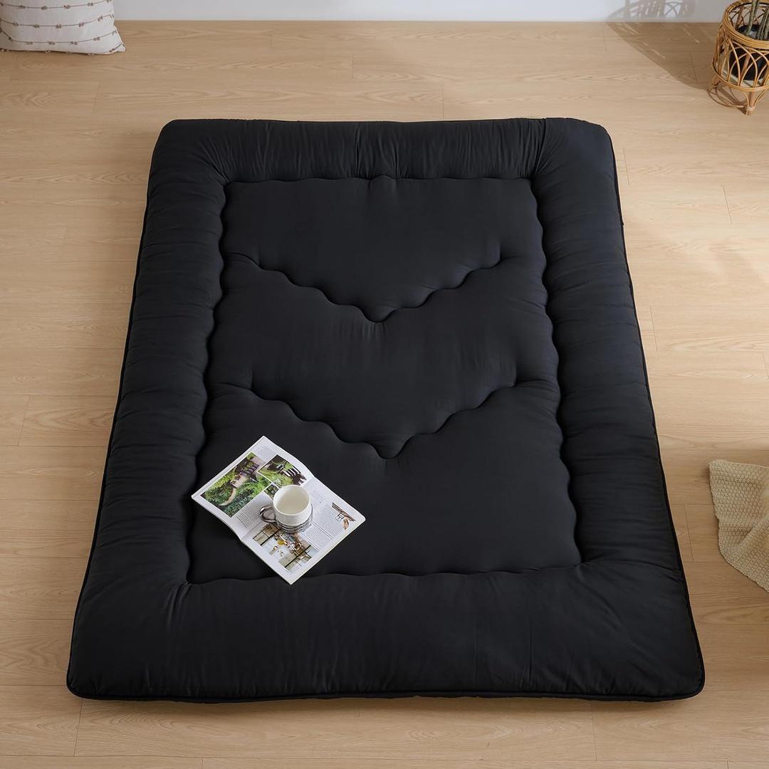 Japanese Floor Mattress, 3.5" Thicken Futon Mattress Tatami Mat, High Density Foam Support for Adult Kids Sleep, Portable Futon Sofa Bed for Camping, Pet Mat, Queen 80"x 60"Black