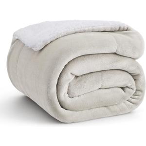 Bedsure Sherpa Fleece Throw Blanket Twin Size for Couch - Thick and Warm, Soft Fuzzy Plush Twin Blanket for Winter, Linen, 60x80 Inches