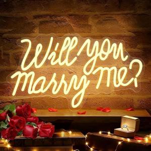 HMT Will You Marry Me Neon Sign Warm White LED Marry Me Light for Proposal Engagement Wedding Party Backdrop Wall Decor 19.7x11.8 Inch USB Powered Romantic Sign, 19.6 x 11.8 inches