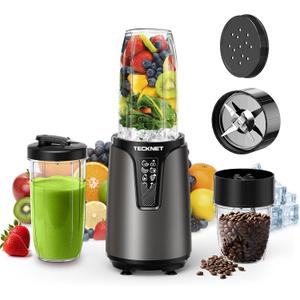 TECKNET 1000W Bullet Blender for Smoothies, Small Personal Nutri Blender for Protein Shakes and Smoothies, Coffee Mixer with 2 BPA-Free Cup, Portable Countertop Grinder Combo Kitchen Appliances (Gray)