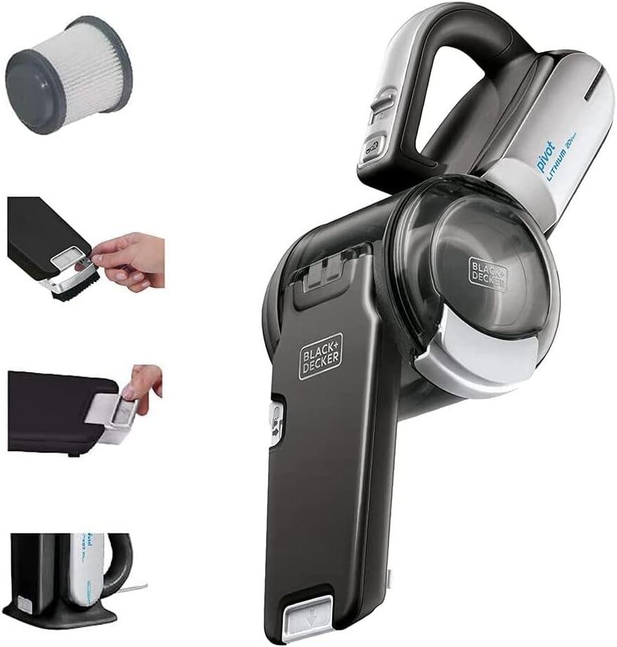 BLACK+DECKER dust buster PIVOT VAC Handheld Vacuum Cordless, Car Vacuum Portable Rechargeable, Extendible Crevice Tool and 200 Degree Pivoting Nozzle, Strong Suction, Lightweight (BDH2000PL)