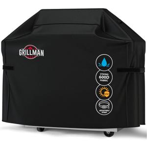Grill Cover by Grillman, Black, 58 Inch, BBQ Outdoor Grill Covers, Charcoal & Gas Grills, Waterproof, Rip-Proof, Weather-Resistant, Anti-UV, Barbecue Cover for Weber, Genesis, Charbroil, Nexgrill, etc