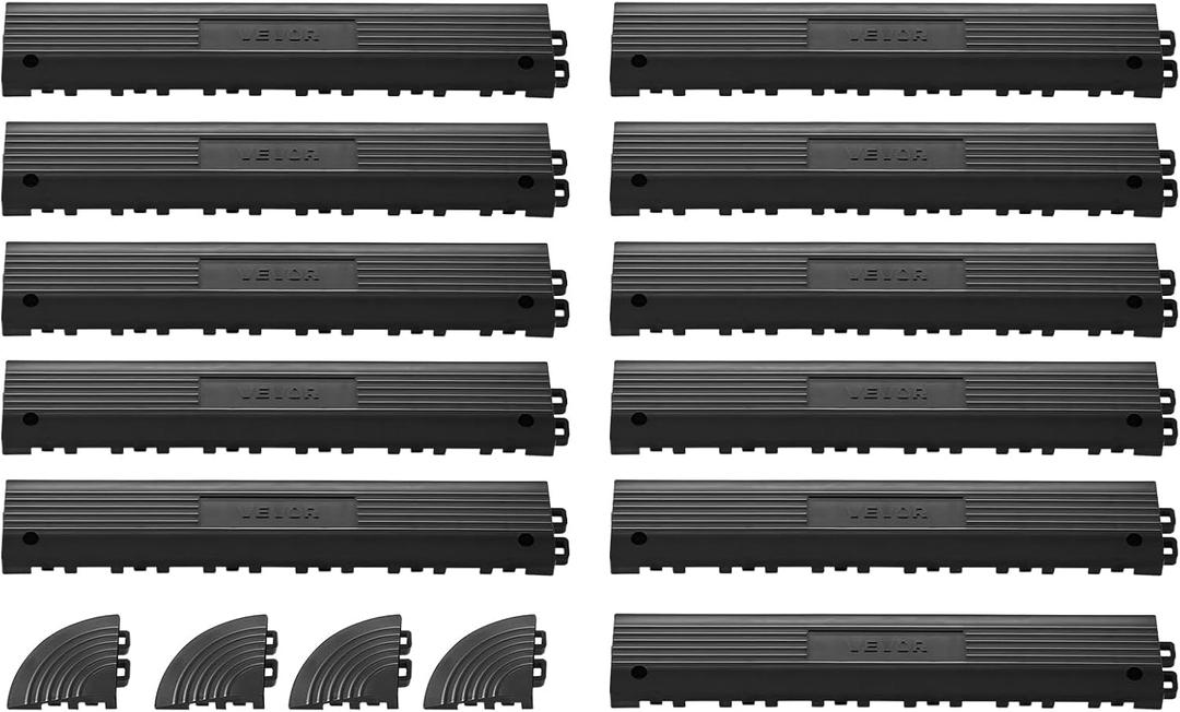 VEVOR Transition Edge Kit, 11-Piece, Durable Straight Garage Floor Edging, PP Material, Easy Installation, Only Compatible with VEVOR Drainage Mats, Black, Male