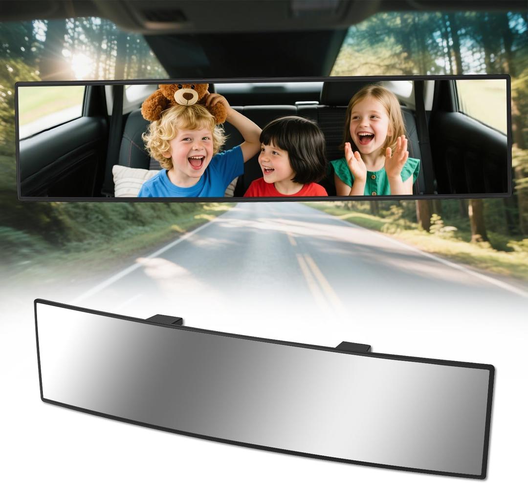 Rear View Mirror, Chrome Anti-glare Panoramic Rear Mirrors Universal 14 Inch Convex Car Interior Clip on Extra Big Wide Angle Rearview Mirror Extender to Reduce Blind Spot for Car SUV Trucks