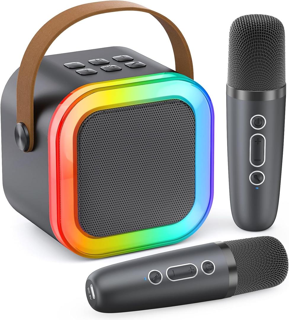 Mini Karaoke Machine for Kids Adults, Portable Bluetooth Speaker with 2 Wireless Karaoke Microphones, 2025 TOP Birthday for Girls 3,4,5,6,7,8+Year Old Toddler Toys Karaoke Player(Grey) (Space Gray)