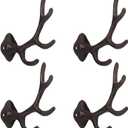 Chumia 4 Pcs Rustic Cast Iron Coat Hooks Wall Mounted Farmhouse Deer Antler Hooks 5.6 Inch 4 Points Heavy Duty Decorative Vintage Wall Hangers for Coats Keys Bags Hats Towels (Brown)