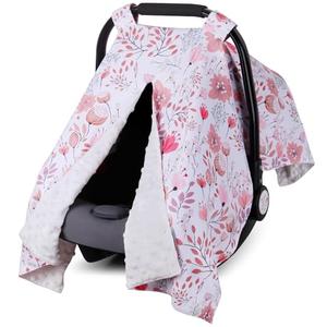 Rquite Car Seat Cover Baby, Carseat Covers Baby Girl, Minky Infant Car Seat Cover Winter, Peekaboo Opening Car Seat Canopy, Multi-use Baby Carrier, Stroller, Nursing Cover, Minky Blanket, Pink Flower