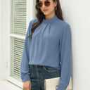 Funlingo Women's Long Sleeve Tops Dressy Casual Mock Neck Work Blouse Fall Trendy Front Pleated Tunic Chiffon Shirts (XXL)