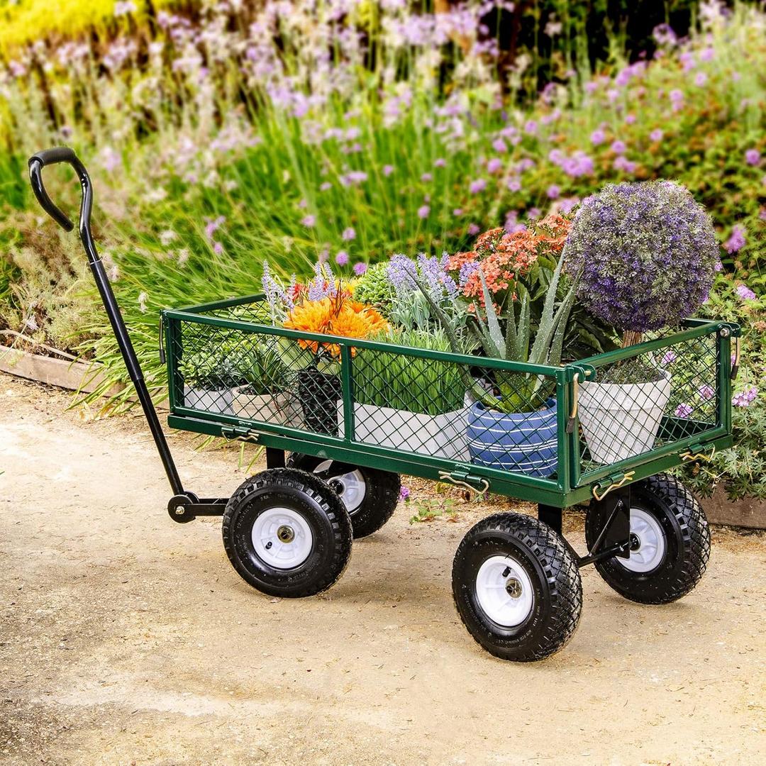 Carro de jardn de 4 ruedas, carro utilitario de lados extrables