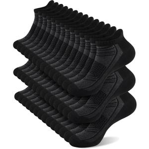 shnn 14 Pairs Mens/Womens Ankle Socks Breathable Casual Low Cut Short Socks for Men/Women with Heel Tab (Black, Size 6-12)
