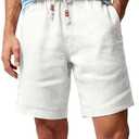 HOTake Men's Linen Shorts Casual Drawstring Elastic Waist Summer Beach Vacation Shorts, Large