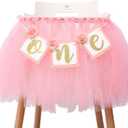 WAOUH Tutu Highchair Decoration for 1st Birthday - First Birthday Party for GirlBaby Cake Smash And Photo PropsPrincess's Best Party GiftONE Pink Tutu