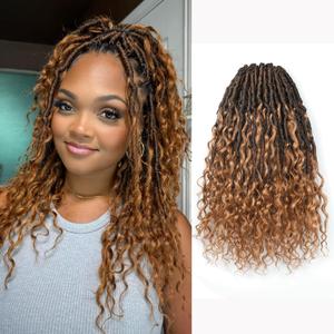 ToyoTress Boho Human Hair Locs - 10 Inch 8 Packs Ombre Brown Handmade Pre-Looped Crochet Hair For Black Women, Short Boho Butterfly Faux Locs With Human Hair Curls (10 Inch,T30-8P)