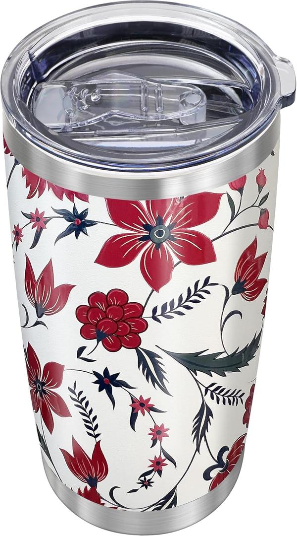 WETOWETO 20oz Tumbler, Stainless Steel Vacuum Insulated Water Coffee Tumbler Cup, Double Wall Powder Coated Spill-Proof Travel Mug Thermal Cup for Home Outdoor (Red Flower, 1 Pack)