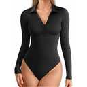 MANGOPOP Henley Bodysuit for Women Button Down Long Sleeve Tops Body Suits Dressy Blouse Casual XL