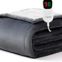 Homemate Heated Blanket Electric Throw - 50"x60" Heating Blanket Throw 1/2/4/6/8 Hours Auto-Off 10 Heat Level Over-Heat Protection Flannel Sherpa ETL Certification, Light Grey