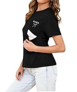 UNIQUEONE Comfort Breastfeeding Shirts for Women Zip Nursing Tops Casual Distressed Acid Washed Maternity Tees, Size L