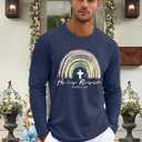 LAZYCHILD Easter Shirts for Men: He is Risen Shirt Christian Easter T-Shirt Easter Long Sleeve Gifts Tee Tops (Blue, XXL)
