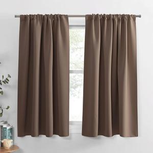 PONY DANCE Basement Window Curtains - Small Window Drapes for Cafe Bedroom Rod Pocket Room Darkening Curtain for Bathroom/Nursery/Kitchen, 42 inch Wide x 40 inch Long, 1 Pair, Mocha