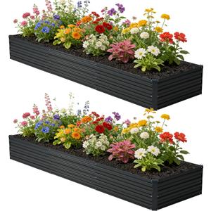 10x2x1 ft(2 Pack) Galvanized Raised Garden Bed,Outdoor Planter Box Metal Patio Kit Planting Bed for Vegetables Flowers and Succulents,Black