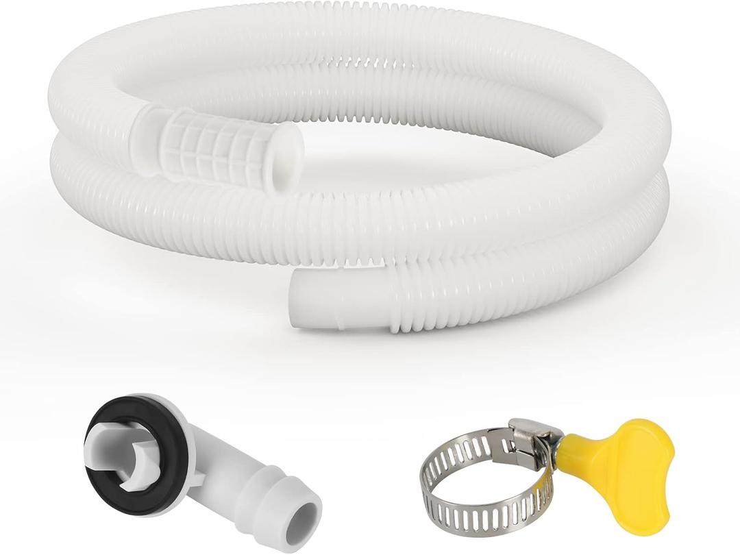 HOXHA 5 Ft Air Conditioner Drain Hose Kit Plastic Tubing for AC Condensate Flexible Durable Drain Hose for Mini Split AC Portable AC Washer Dishwasher Faucet, White