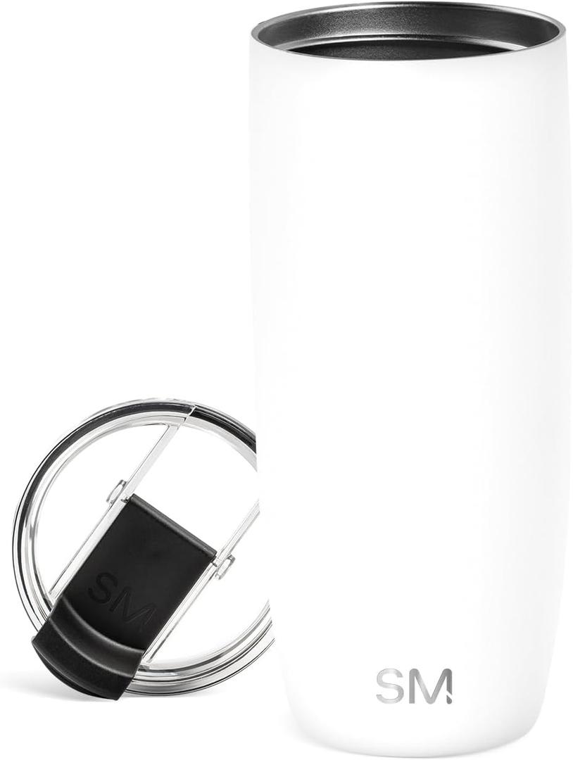 Simple Modern Voyager Tumbler with Flip Lid | Travel Coffee Mug | Insulated Stainless Steel Cold Brew Iced or Hot Coffee Cup | Gifts for Women Men Her Him | 20oz, Winter White