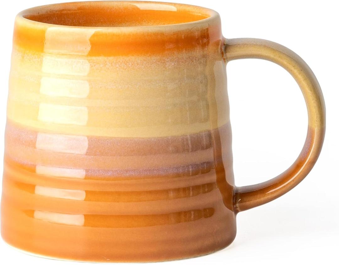 Ceramic Coffee Mugs, 16oz, Large Capacity, Wide Bottom, Transmutation Glaze Craft, Handmade Pottery Mug, Tea Cups with Handle for Office/Home, Dishwasher and Microwave Safe (Orange)