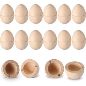 Gemscream 12 Set Easter Magnetic Wooden Eggs Fillable Hollow Wood Eggs 2.4 x 1.8 Inches Easter Basket Stuffers for Holiday Hunt Party Supplies Decor Craft(Natural Color)