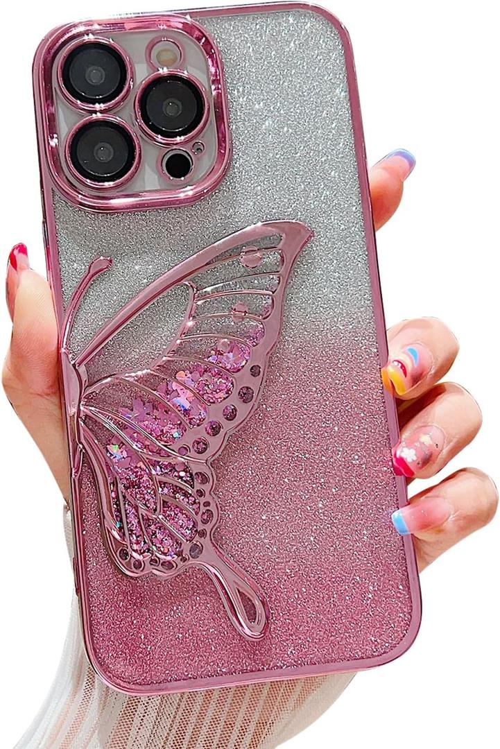Chrome Case Phone Cases Compatible with iPhone 12 Pro Pink | for Women/Girls, Gradient, Glitter, Butterfly, Quicksand, Plating, Clear, for iPhone