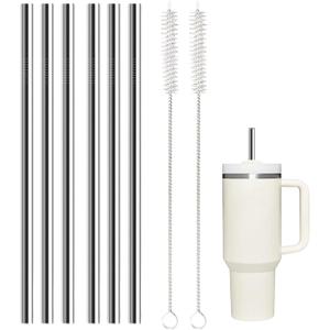 6 Pack Stainless Steel Straw Replacement 40 oz and 30ozfor Stanley Tumbler6 Straight Reusable Straws with 2 Cleaning Brush Compatible with Stanley 40oz Stanley Cup Tumbler