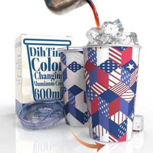 American Themed Color Changing Cup with Lid, 21Oz Reusable Aluminum Drinking Cup Stainless Steel Tumbler for Red White and Blue Decorations Patriotic Summer Pool Party Favors Supplies
